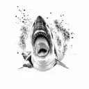 great white shark biting an exploding grenade tattoo design idea