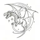 A steampunk-inspired dragon flying through a starry sky tattoo design idea