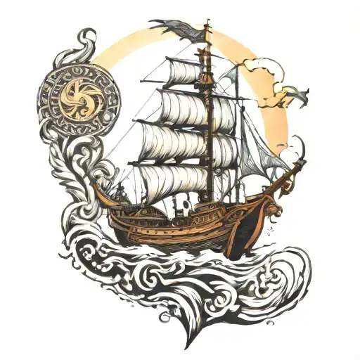 vikings boat tattoo design idea