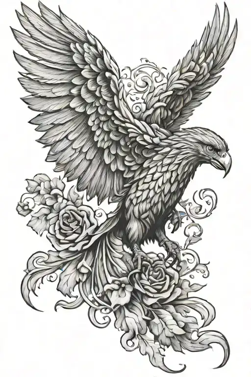 Phoenix with date 22.02.2024 tattoo design idea