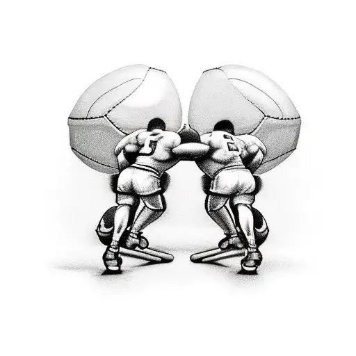 A realistic tattoo design of an arm wrestling match with a football incorporated, representing your love for strength and sports. Consider adding elements of your favorite football team in the background. tattoo design idea