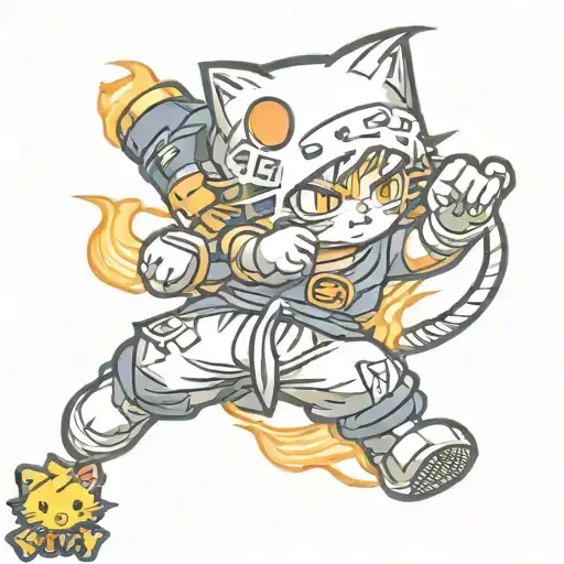 hello kitty samuri fighing goku turning super saiyan tattoo design idea
