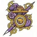giant marine corps emblem behind a big purple crayon  tattoo design idea