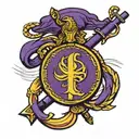 giant marine corps emblem behind a big purple crayon  tattoo design idea