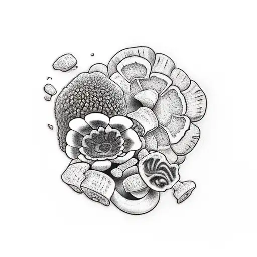 books with morel mushroom and blueberries  tattoo design idea