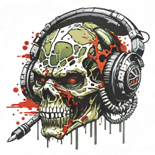 ninja turtle skull wearing headphones tattoo design idea