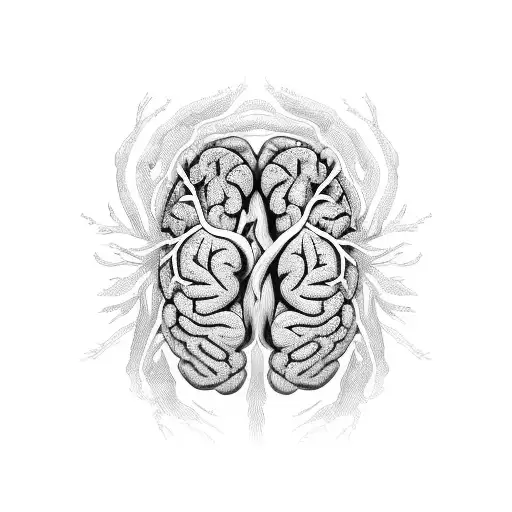 A stylized brain with roots growing out, representing your growth and resilience through mental health challenges tattoo design idea