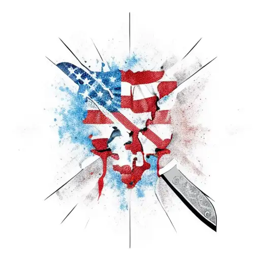  american flag with knife through it  tattoo design idea