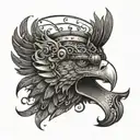 An intricate eagle design incorporating musical notes and a fireman's helmet, representing your passion for music and firefighting tattoo design idea