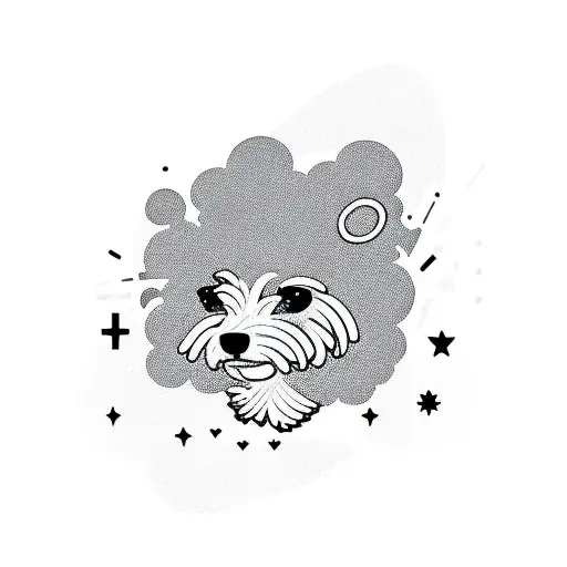 A sleek and modern minimalist tattoo design incorporating a toy poodle and a motorcycle silhouette tattoo design idea