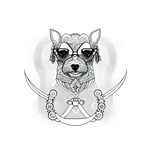 A sleek and modern minimalist tattoo design incorporating a toy poodle and a motorcycle silhouette tattoo design idea