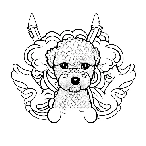 A sleek and modern minimalist tattoo design incorporating a toy poodle and a motorcycle silhouette tattoo design idea