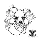 A sleek and modern minimalist tattoo design incorporating a toy poodle and a motorcycle silhouette tattoo design idea