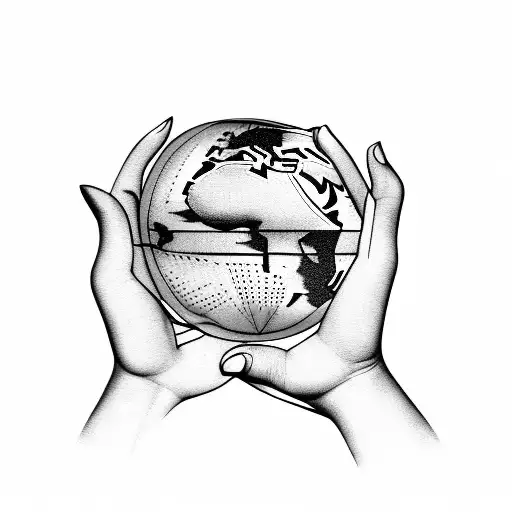 globe in hands tattoo design idea