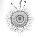 A hunting rifle morphing into a blooming sunflower tattoo design idea