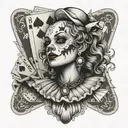 clown woman with poker cards tattoo design idea