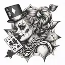 clown woman with poker cards tattoo design idea