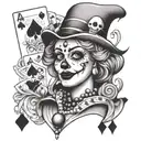 clown woman with poker cards tattoo design idea
