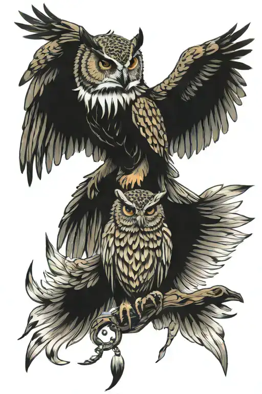 owl skul tiger and eagle full hand holding tattoo design idea