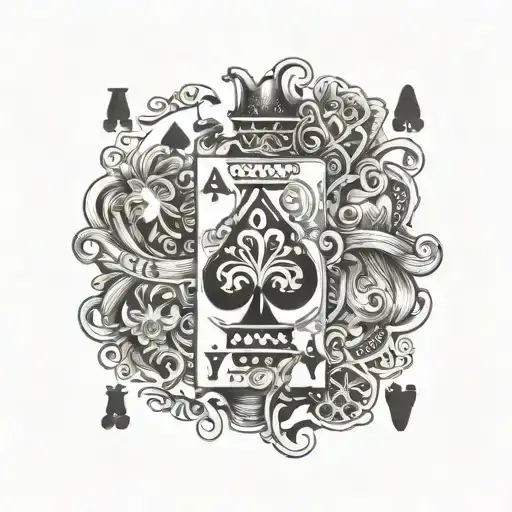 A traditional tattoo design of the three poker cards with the J and a king, the A and a queen, and the N and a princess tattoo design idea