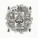 A traditional tattoo design of the three poker cards with the J and a king, the A and a queen, and the N and a princess tattoo design idea