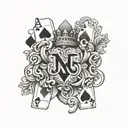 A traditional tattoo design of the three poker cards with the J and a king, the A and a queen, and the N and a princess tattoo design idea
