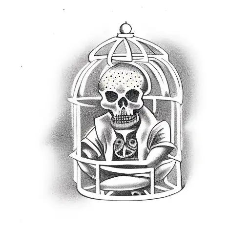 empty cage with open door in old school model tattoo design idea