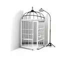 empty cage with open door in old school model tattoo design idea