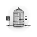 empty cage with open door in old school model tattoo design idea