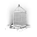 empty cage with open door in old school model tattoo design idea