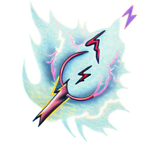 A lightning bolt backgorund with lilac flowers in front tattoo design idea