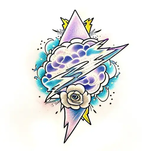 A lightning backgorund with lilac flowers in front tattoo design idea