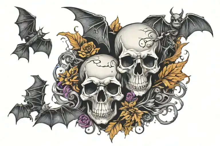 ouiji board skulls and bats witchy vibes tattoo design idea