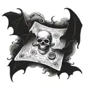 A haunted ouija board with floating skulls and bats tattoo design idea