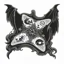 A haunted ouija board with floating skulls and bats tattoo design idea