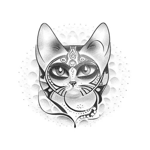 A dotwork tattoo of a water droplet shaped like a cat's silhouette tattoo design idea