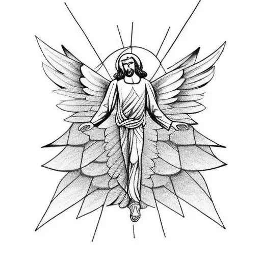 pinstriped angel with wings and Jesus  tattoo design idea