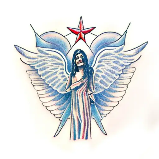 pinstriped angel with wings  tattoo design idea