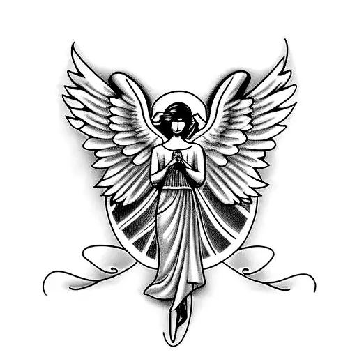 pinstriped angel with wings  tattoo design idea