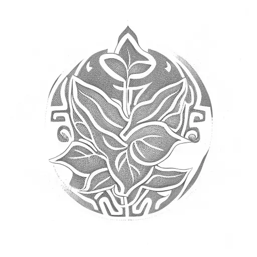 A stylized representation of a coffee plant with leaves shaped like ancient Inka symbols of health and wisdom tattoo design idea
