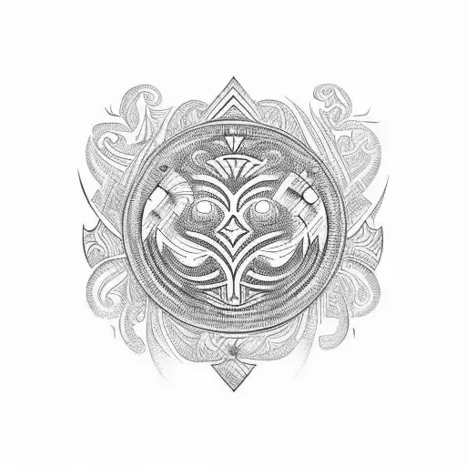 A Polynesian-inspired design of a coffee bean with intricate patterns symbolizing healing energy tattoo design idea