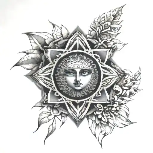 full sleeve featuring sacred geometry, third eye, and psychedelic mushrooms  tattoo design idea