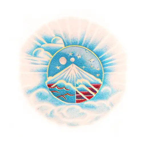 paisaje sol,mar,luna,estrella y cielo tattoo design idea