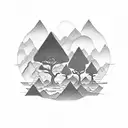 The tattoo could be set against a backdrop of a tranquil landscape, with the silhouette of mountains or trees to symboli tattoo design idea