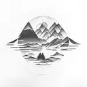 The tattoo could be set against a backdrop of a tranquil landscape, with the silhouette of mountains or trees to symboli tattoo design idea