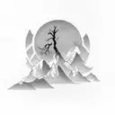 The tattoo could be set against a backdrop of a tranquil landscape, with the silhouette of mountains or trees to symboli tattoo design idea