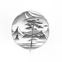 The tattoo could be set against a backdrop of a tranquil landscape, with the silhouette of mountains or trees to symboli tattoo design idea