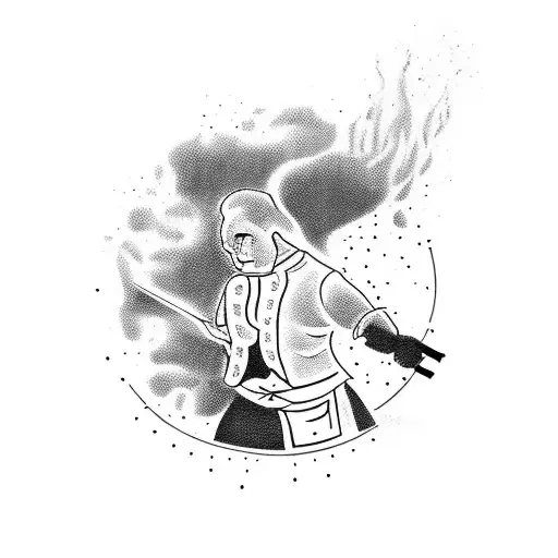 A dark movie-inspired tattoo featuring a blackwork silhouette of a chef cooking with light and dark elements tattoo design idea