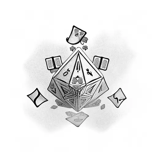 lying dice cup with six dices and playing cards surrounded by elderflowers  tattoo design idea