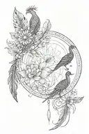 phenix, beetle, lily, bow and arrow, Inca sun, moon, peacock feather tattoo design idea